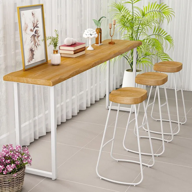 Tavolo da bancone moderno rettangolare legno massello da 1/4 pezzi con sgabelli alti Clearhalo