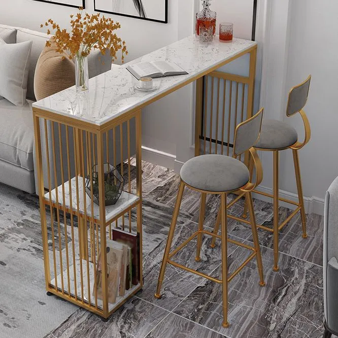 Tavolo da bancone da patio per interni rettangolare con doppio piedistallo Tavolo da bancone moderno marmo Clearhalo