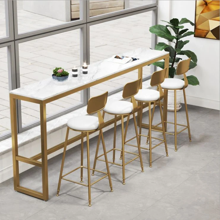 Tavolo da bar bianco stile glam con piano ferro e tavolo da bar per negozio di tè al latte finto marmo Clearhalo
