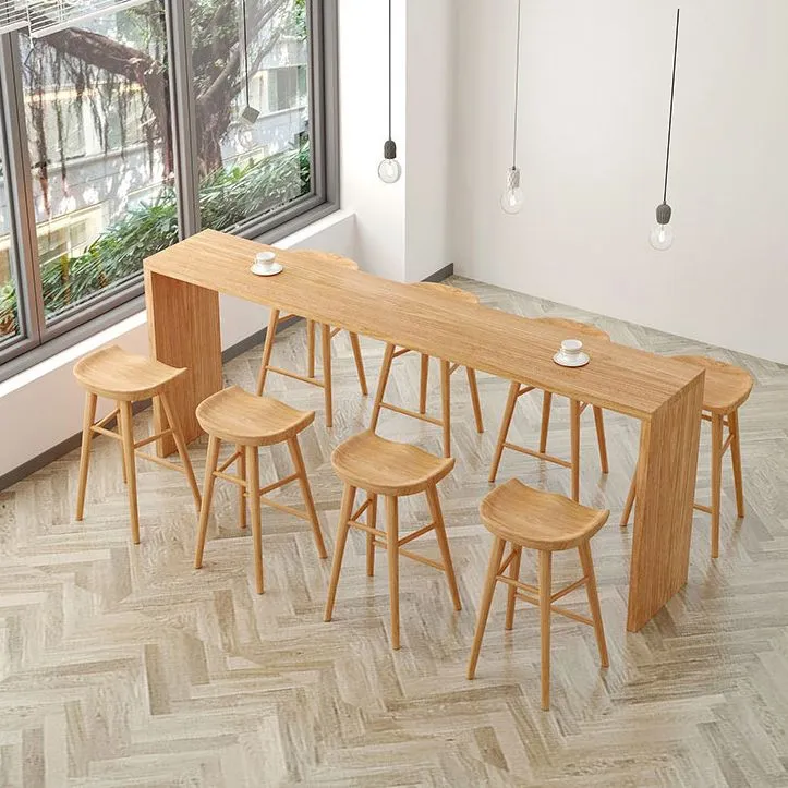 Tavolo da bar casual per interni legno massello stile industriale marrone chiaro Clearhalo