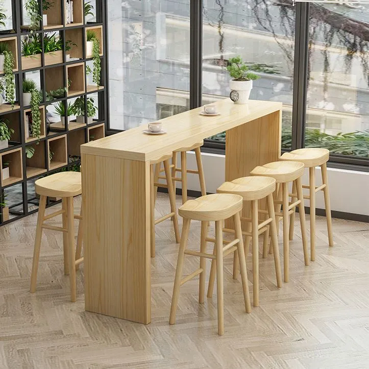 Tavolo da bar casual stile industriale marrone chiaro legno massello per negozio di tè al latte Clearhalo