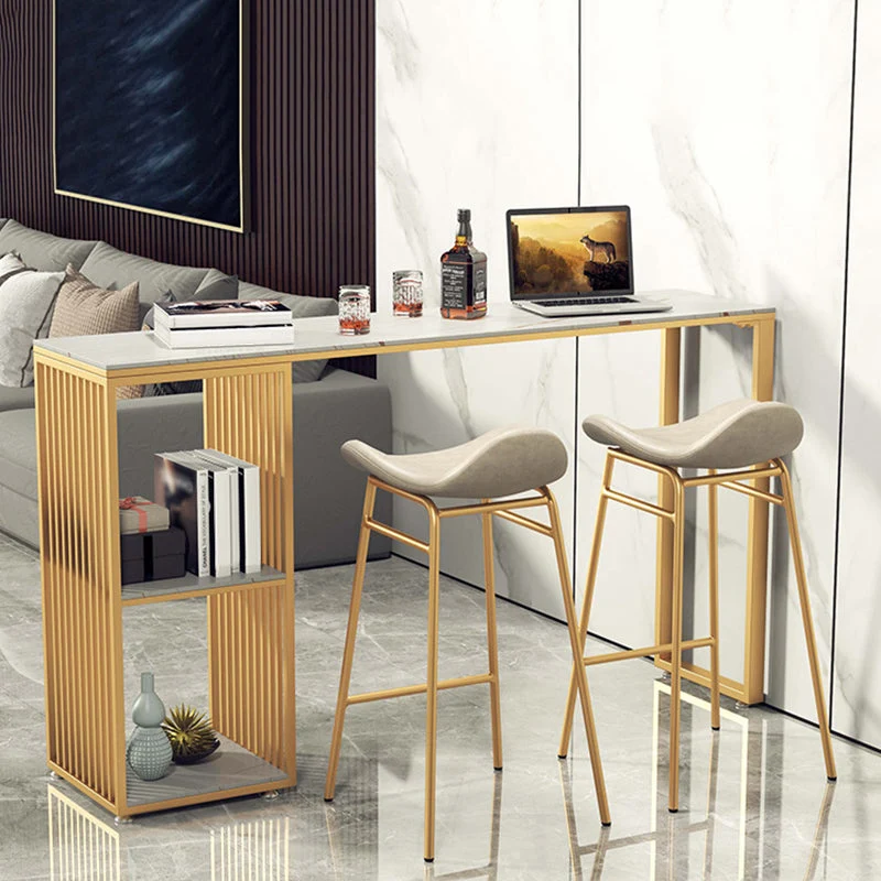 Tavolo da bar da cocktail pietra per interni Tavolo da pranzo moderno ad altezza pub con contenitore Clearhalo