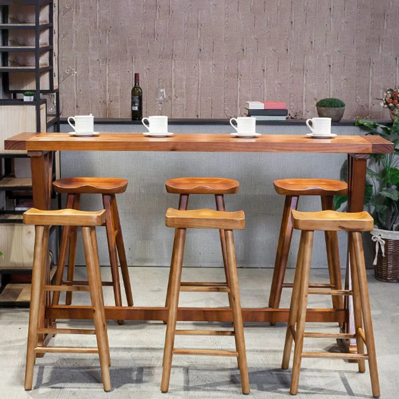 Tavolo da bar con piano legno massello marrone per piccoli spazi Tavolo da pub contemporaneo con cavalletto Clearhalo