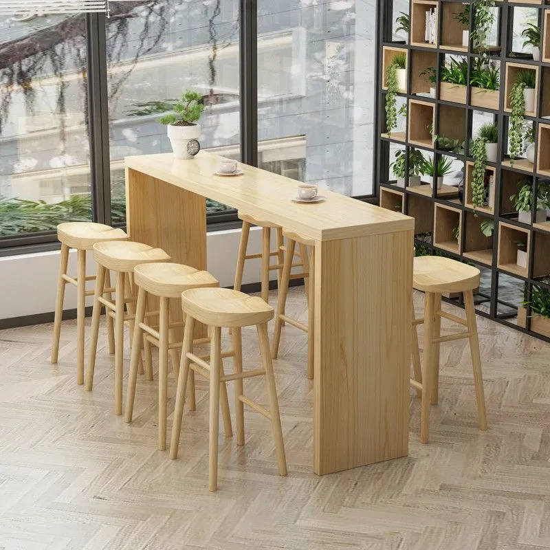 Tavolo da bar con piano legno massello Tavolo da bar semplice con doppio piedistallo legno Clearhalo