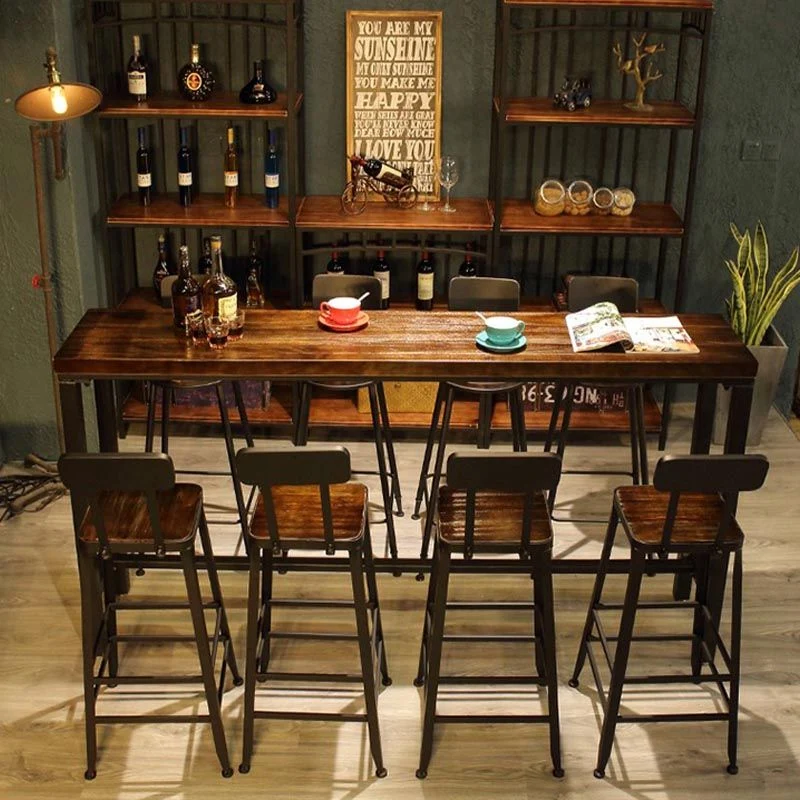Tavolo da bar con piano legno di pino Tavolo da pranzo da bar industriale con base cavalletto nero Clearhalo