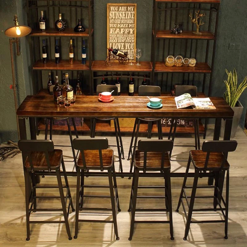 Tavolo da bar con piano legno di pino Tavolo da pranzo da bar industriale con base cavalletto nero Clearhalo