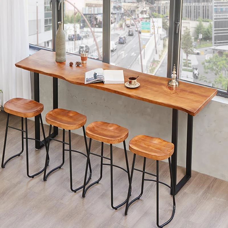 Tavolo da bar con piano legno di pino Tavolo da bar stile industriale con base slitta ferro Clearhalo