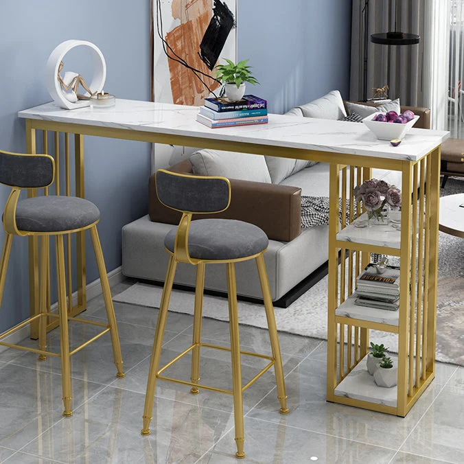 Tavolo da bar con piano marmo color marmo Tavolo da bistrot stile glam da 42 pollici di altezza Clearhalo