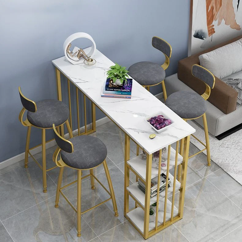 Tavolo da bar con piano marmo color marmo Tavolo da bistrot stile glam da 42 pollici di altezza Clearhalo