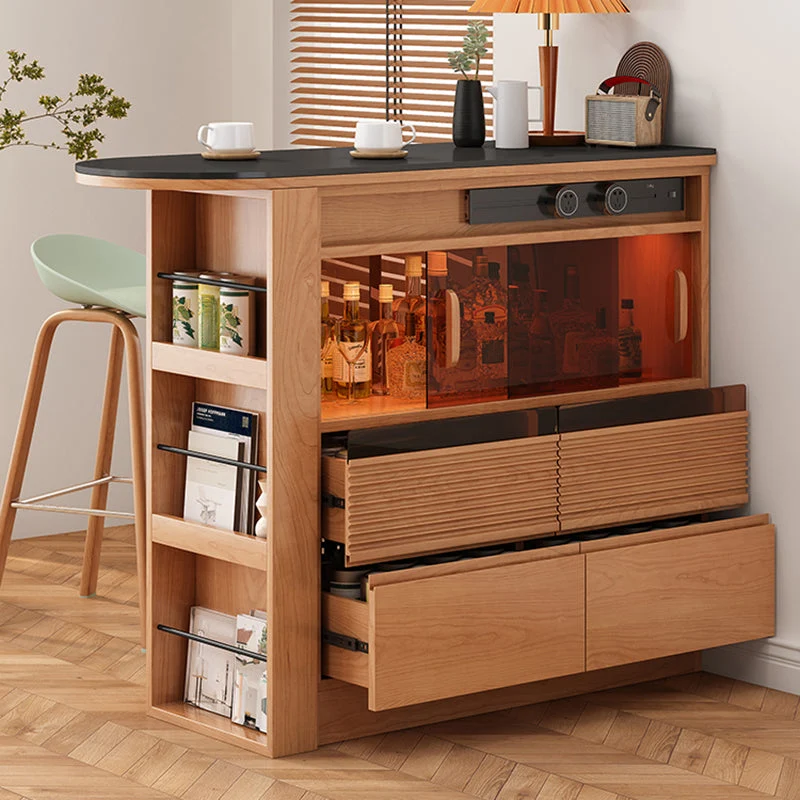 Tavolo da bar forma libera con piano pietra e base legno di pino marrone per soggiorno Clearhalo