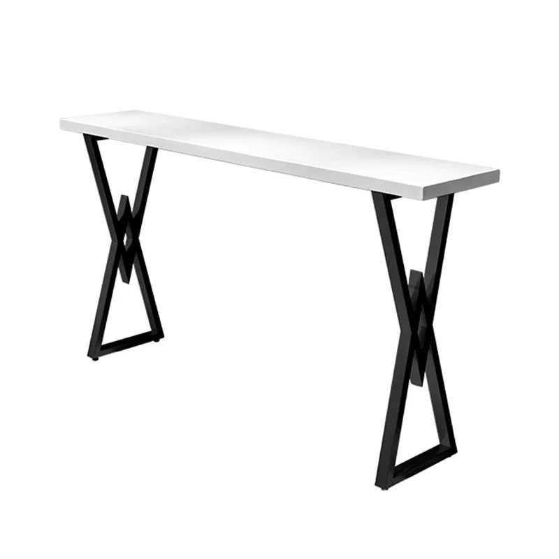 Tavolo da bar industriale con piano legno massello bianco, tavolo da bistrò industriale con struttura metallo nero Clearhalo