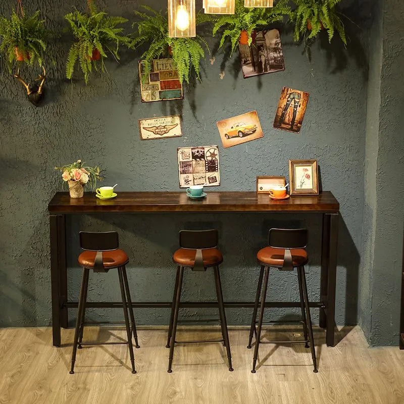 Tavolo da bar industriale con piano legno marrone e gambe nere metallo per ristorante Clearhalo