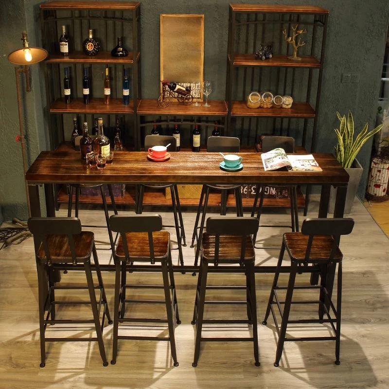 Tavolo da bar industriale con piano legno marrone e gambe nere metallo per ristorante Clearhalo