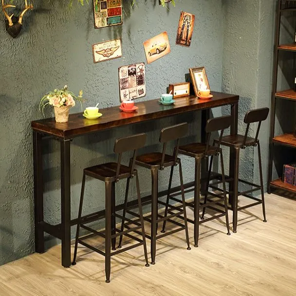 Tavolo da bar industriale con piano legno marrone e gambe nere metallo per ristorante Clearhalo