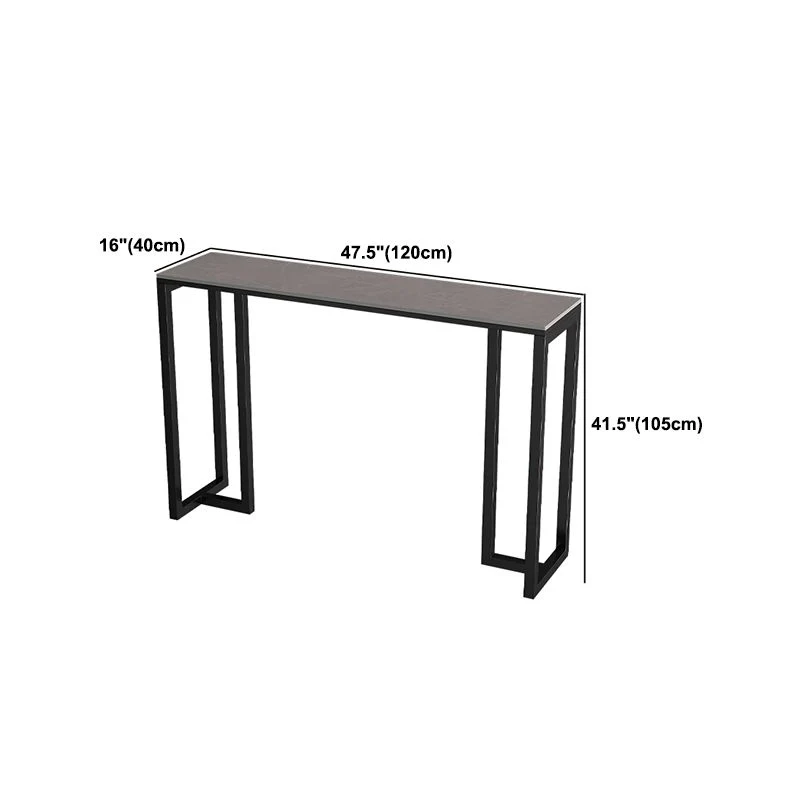 Tavolo da bar industriale con piano pietra sinterizzata Tavolo da bar rettangolare con doppio piedistallo nero Clearhalo