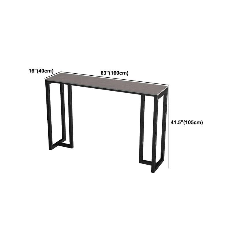 Tavolo da bar industriale con piano pietra sinterizzata Tavolo da bar rettangolare con doppio piedistallo nero Clearhalo