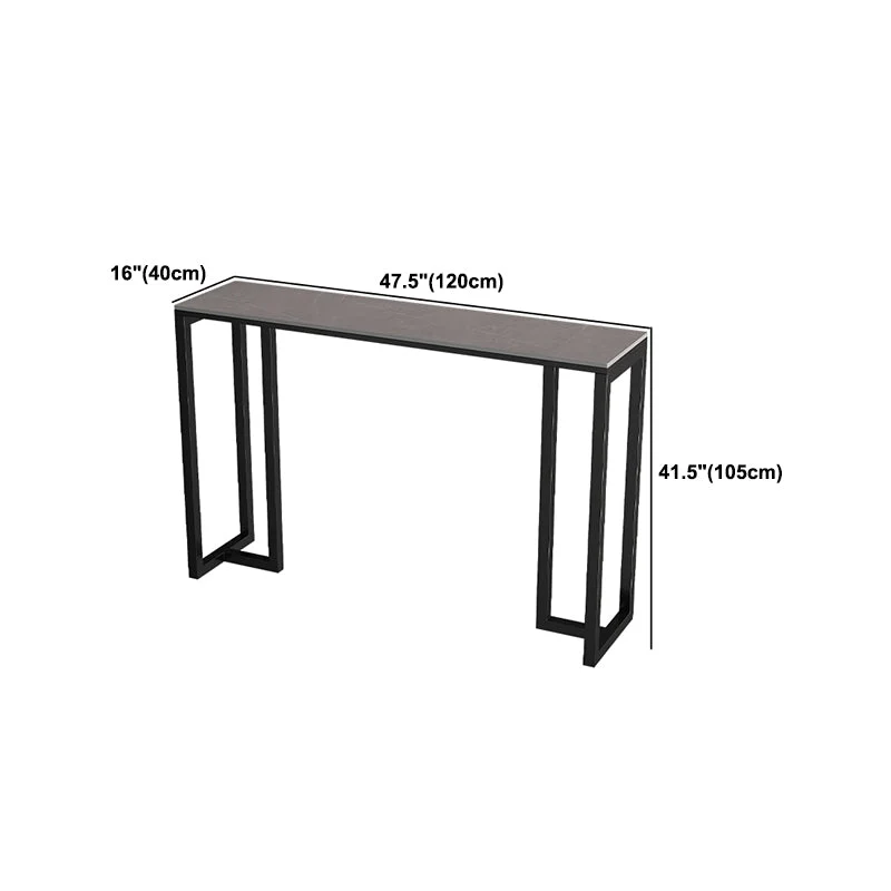 Tavolo da bar industriale con piano pietra sinterizzata Tavolo da bar rettangolare con doppio piedistallo nero Clearhalo