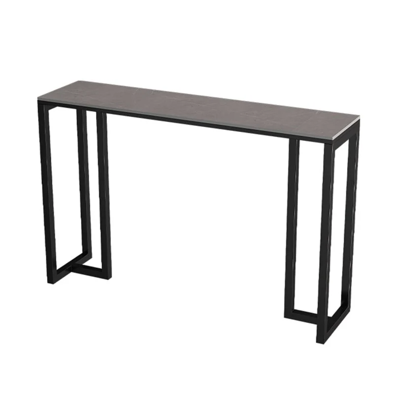Tavolo da bar industriale con piano pietra sinterizzata Tavolo da bar rettangolare con doppio piedistallo nero Clearhalo