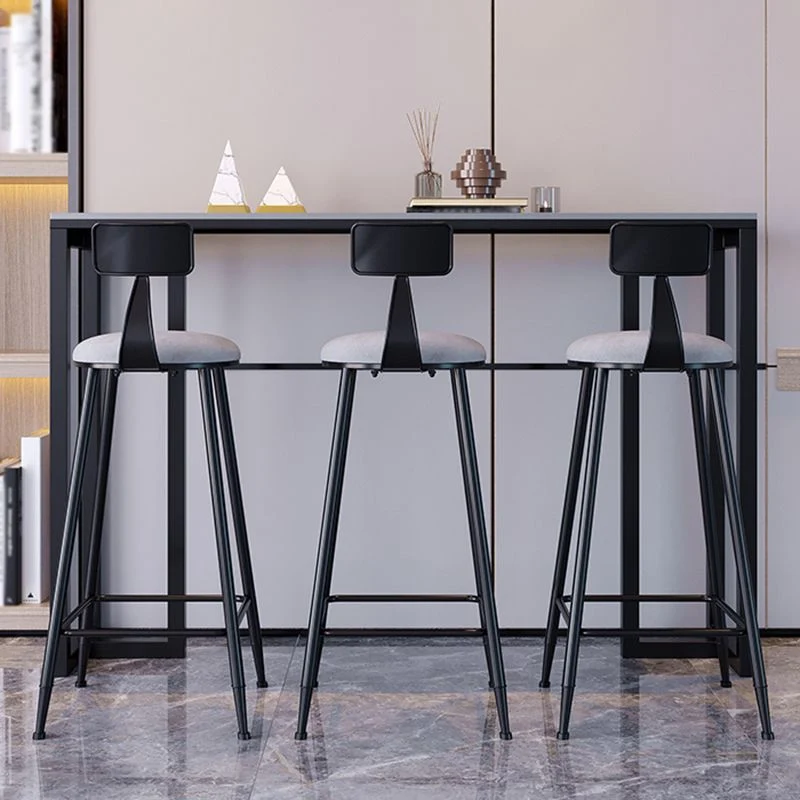 Tavolo da bar industriale con piano pietra sinterizzata Tavolo da bar rettangolare con doppio piedistallo nero Clearhalo
