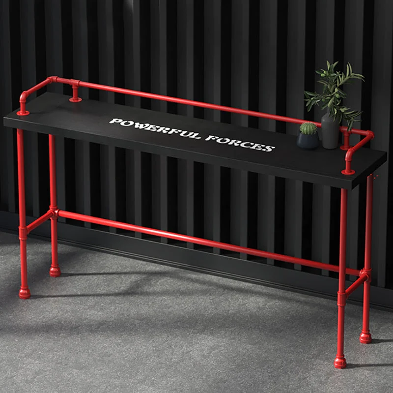 Tavolo da bar industriale legno con piano rettangolare su cavalletto rosso - 45,28" H Clearhalo