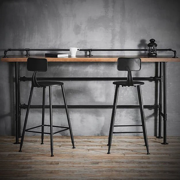Tavolo da bar legno massello Tavolo da bar industriale con base cavalletto nera Clearhalo