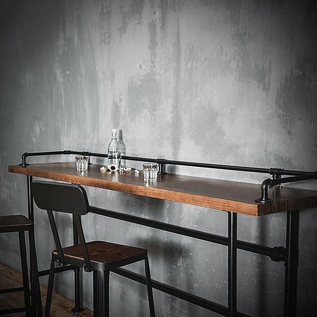 Tavolo da bar legno massello Tavolo da bar industriale con base cavalletto nera Clearhalo