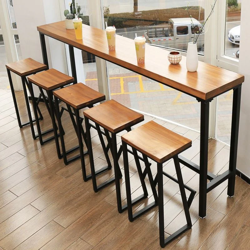 Tavolo da bar legno massello Tavolo da bar industriale con base cavalletto nero Clearhalo