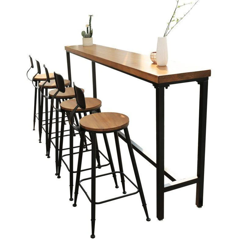 Tavolo da bar legno massello Tavolo da bar industriale con base cavalletto nero Clearhalo