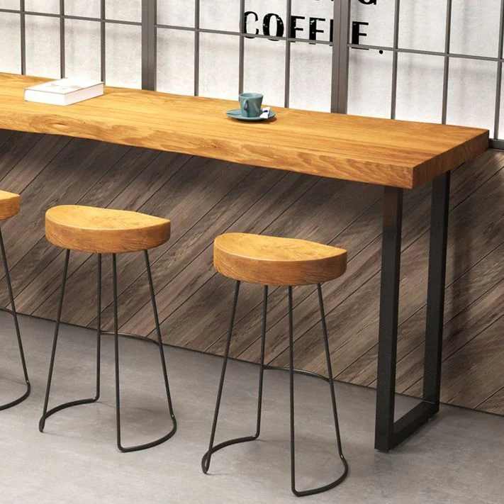 Tavolo da bar legno massello Tavolo da pranzo da bar industriale marrone con base slitta Clearhalo