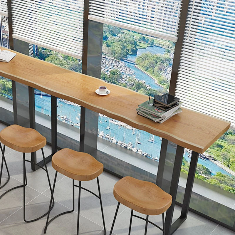 Tavolo da bar legno massello Tavolo da pranzo da bar industriale con base slitta nero Clearhalo