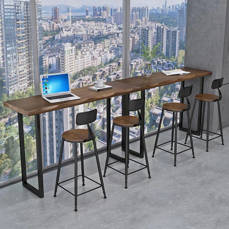 Tavolo da bar legno di pino Tavolo da bar stile industriale con base slitta ferro Clearhalo