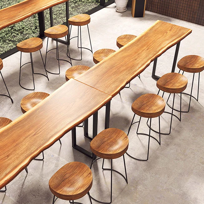 Tavolo da bar legno di pino Tavolo da pranzo da bar industriale marrone con base slitta Clearhalo