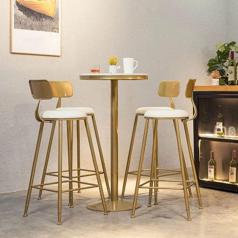 Tavolo da bar marmo artificiale Tavolo da bistrò con base dorata stile glam per interni Clearhalo