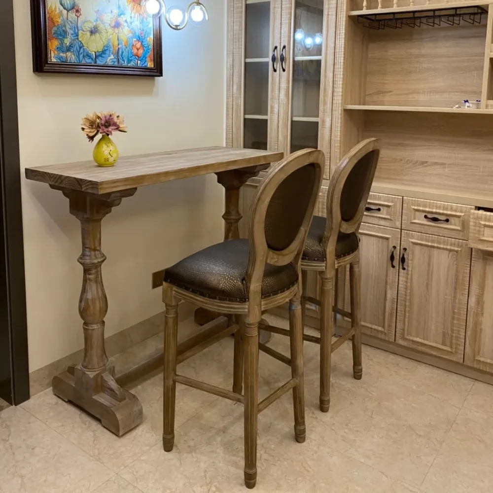 Tavolo da bar marrone stile industriale Tavolo da bar casual legno massello Clearhalo