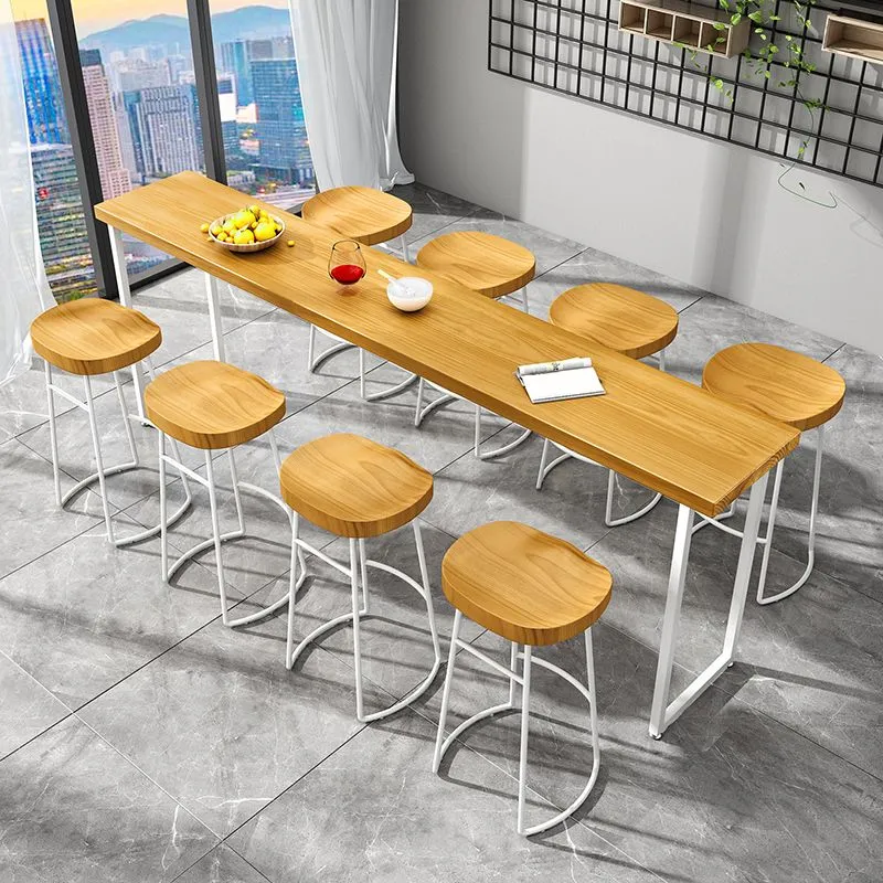 Tavolo da bar marrone stile moderno legno massello e tavolo da bar da balcone metallo Clearhalo