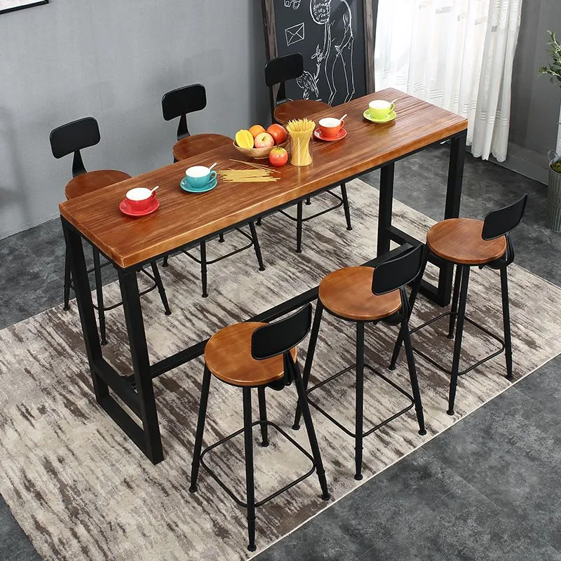 Tavolo da bar marrone stile moderno Tavolo da bar legno massello e ferro da caffè Clearhalo