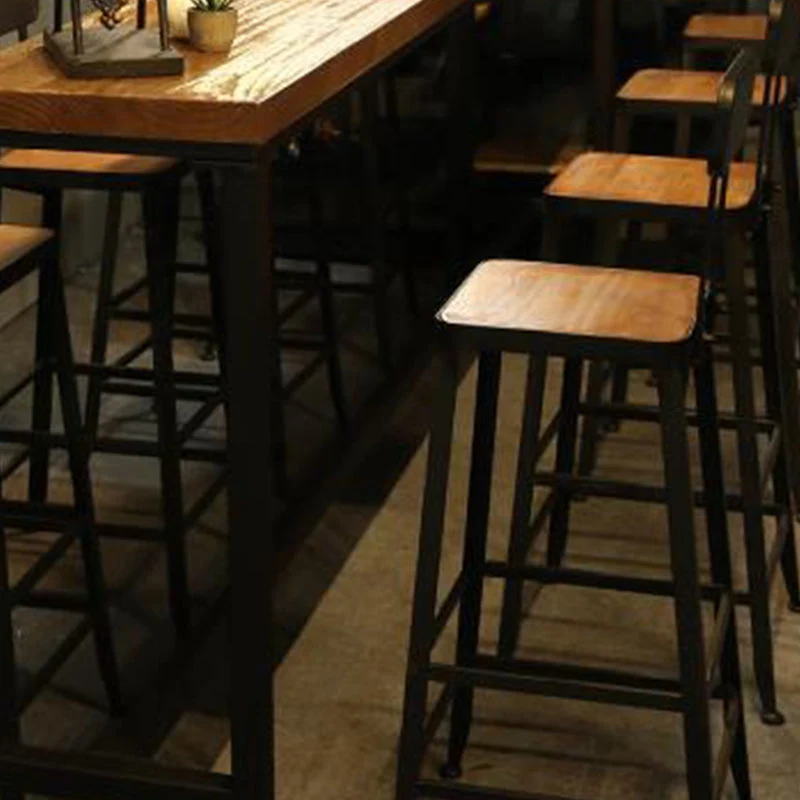 Tavolo da bar marrone stile moderno Tavolo da bar legno massello e ferro da caffè Clearhalo