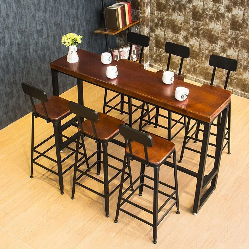 Tavolo da bar marrone stile moderno Tavolo da bar legno massello e ferro da caffè Clearhalo