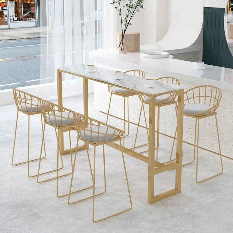 Tavolo da bar moderno marmo per patio, negozio, tavolo da cocktail bistrot con poggiapiedi bianco Clearhalo
