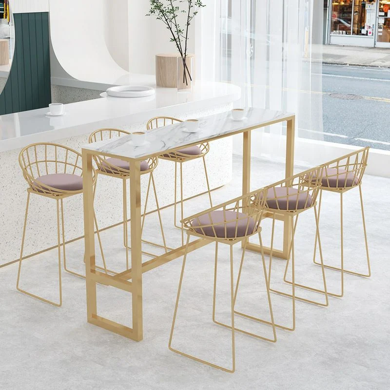Tavolo da bar moderno marmo per patio, negozio, tavolo da cocktail bistrot con poggiapiedi bianco Clearhalo