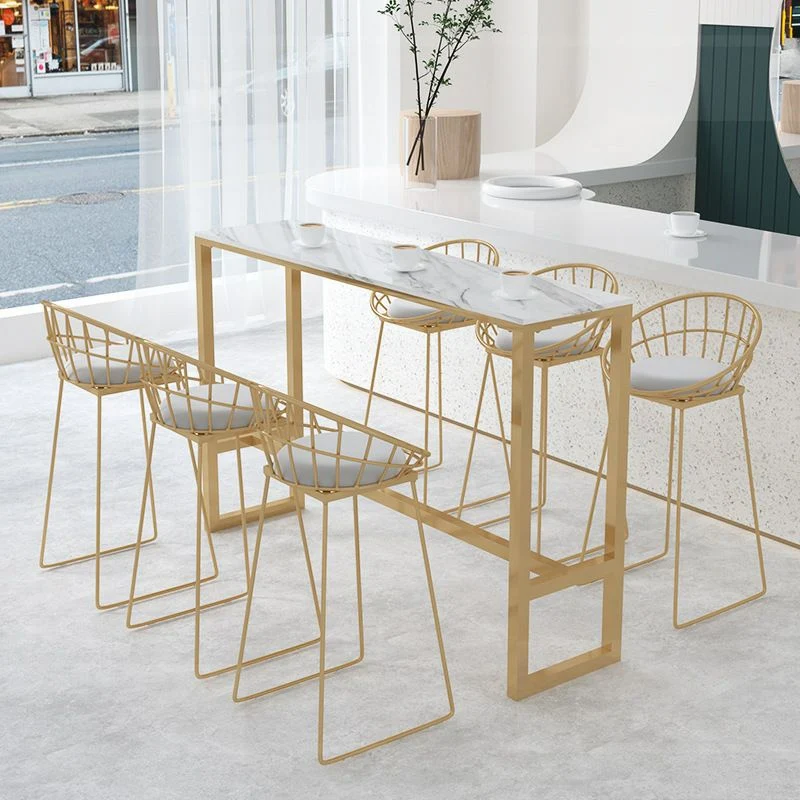 Tavolo da bar moderno marmo, poggiapiedi, rettangolare, da bancone, bianco Clearhalo
