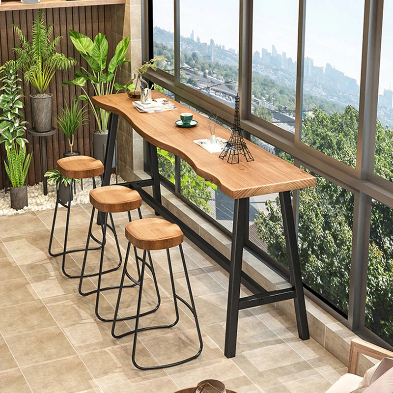 Tavolo da bar moderno per soggiorno, patio, tavolo da bar legno massello naturale, poggiapiedi, bistrot Clearhalo