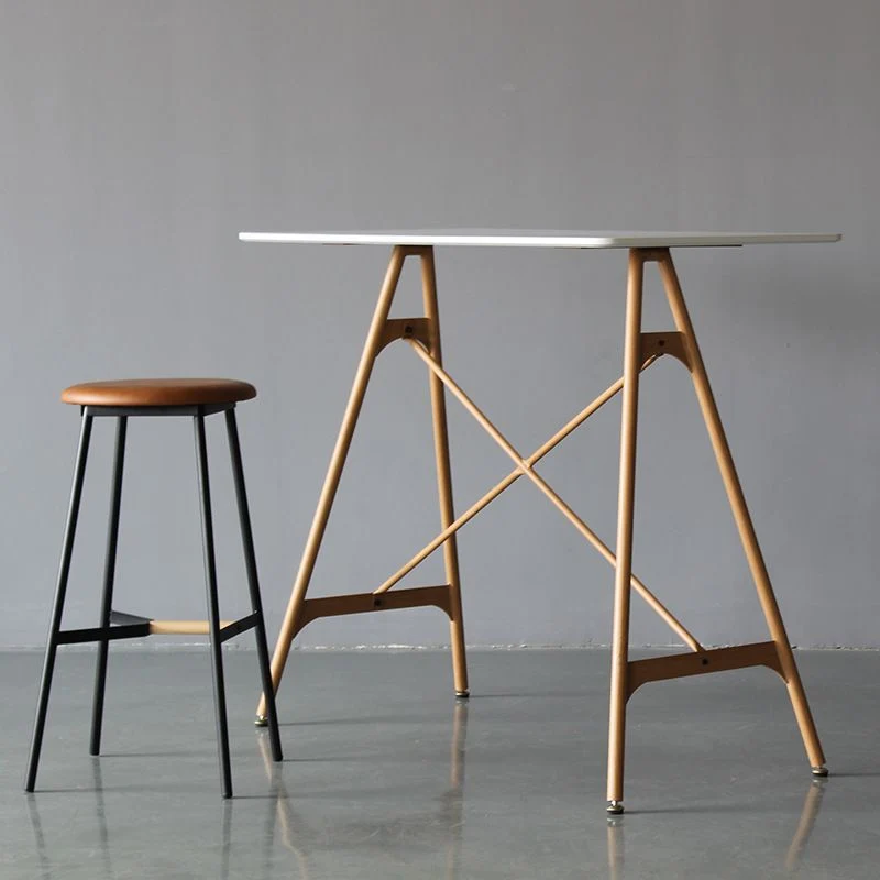 Tavolo da bar moderno rettangolare da bancone Tavolo da pranzo legno con gambe metallo Clearhalo