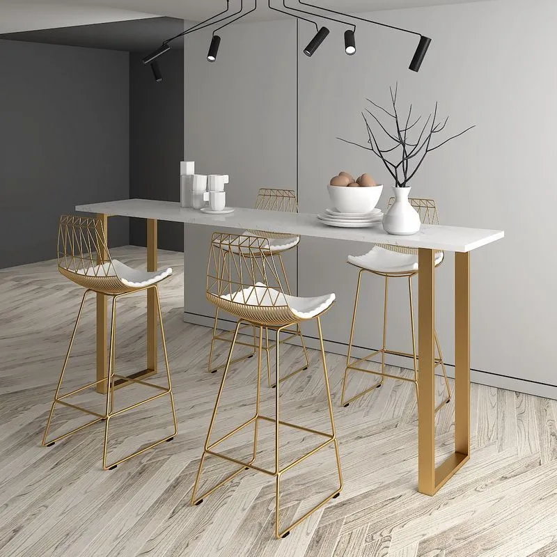 Tavolo da bar pietra Tavolo da bar rettangolare tradizionale di lusso con base slitta oro Clearhalo