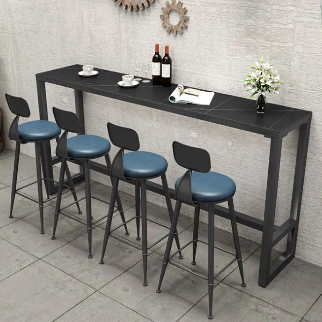 Tavolo da bar pietra Tavolo da pranzo da bar industriale con base cavalletto nero Clearhalo