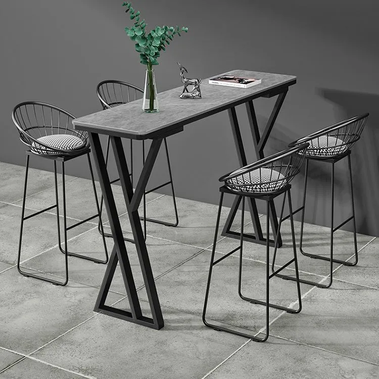 Tavolo da bar rettangolare bianco stile moderno finto marmo e tavolo da bar metallo Clearhalo
