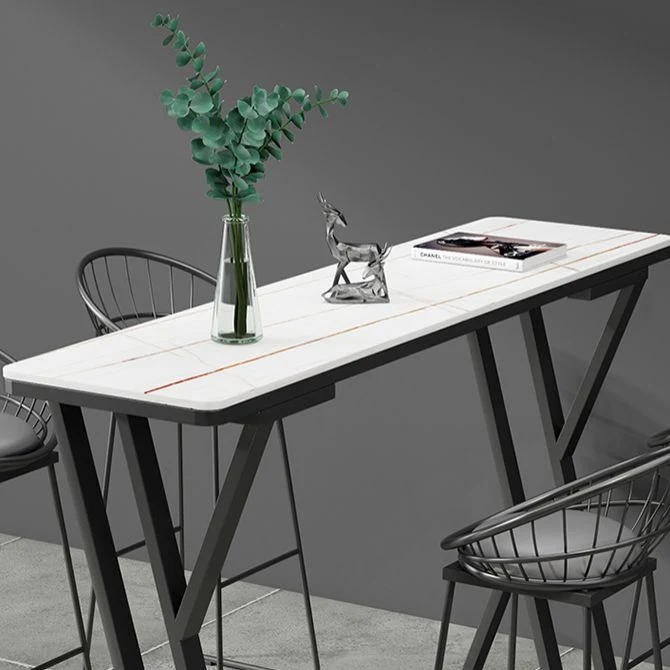 Tavolo da bar rettangolare bianco stile moderno finto marmo e tavolo da bar metallo Clearhalo