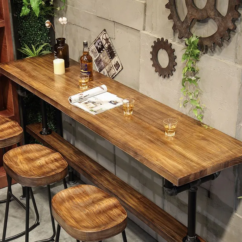Tavolo da bar rettangolare con piano legno Tavolo da bar stile industriale con altezza di 42 pollici Clearhalo