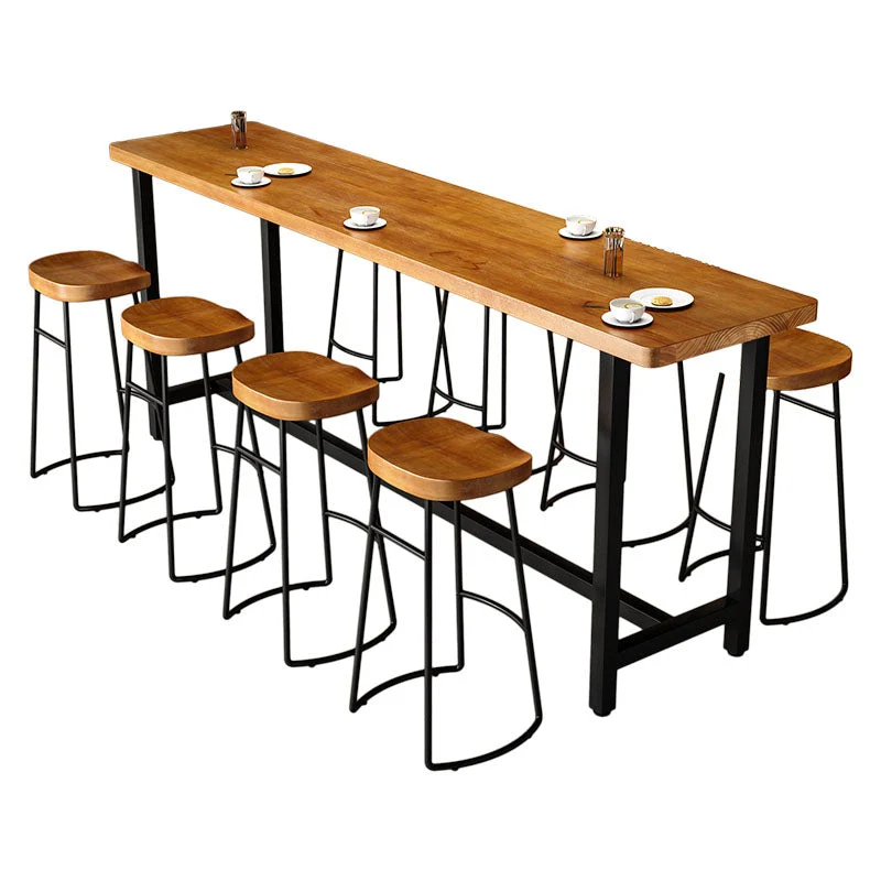 Tavolo da bar rettangolare con piano legno di pino Tavolo da bar industriale con base cavalletto nero Clearhalo