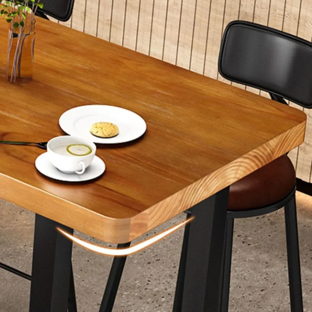 Tavolo da bar rettangolare con piano legno di pino Tavolo da bar industriale con base cavalletto nero Clearhalo